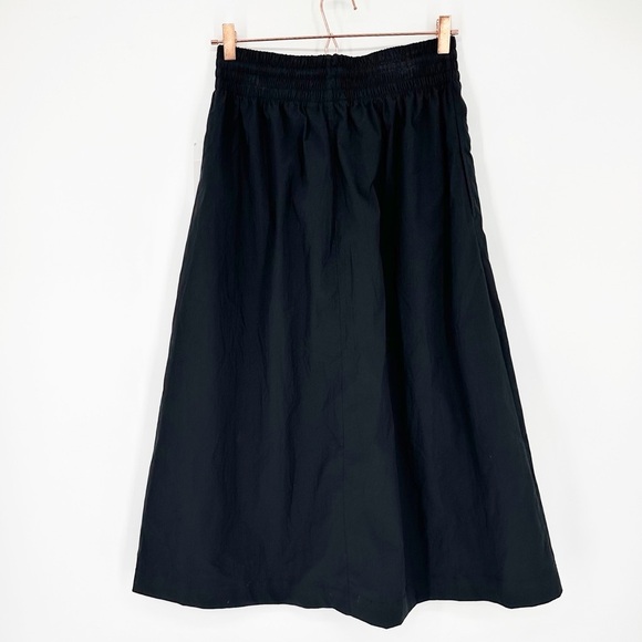 NWT Athleta Midday Mid Rise Midi Poplin Skirt Small Black Pockets Elastic Waist - Picture 4 of 8